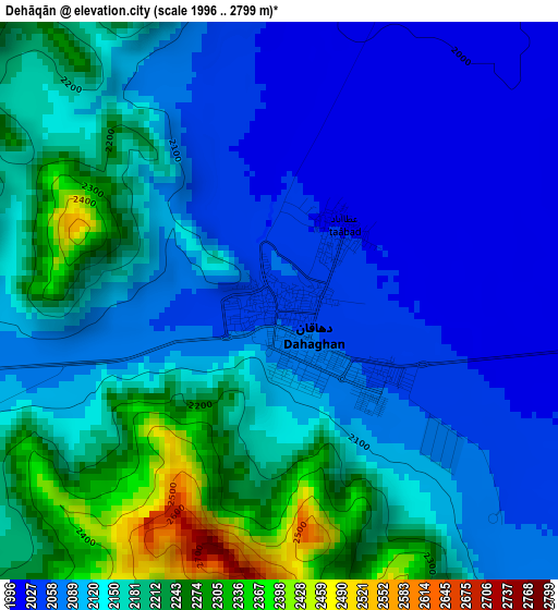 Dehāqān elevation map