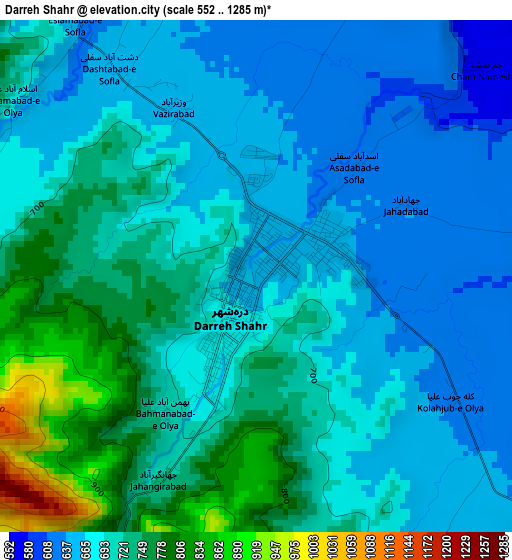 Darreh Shahr elevation map