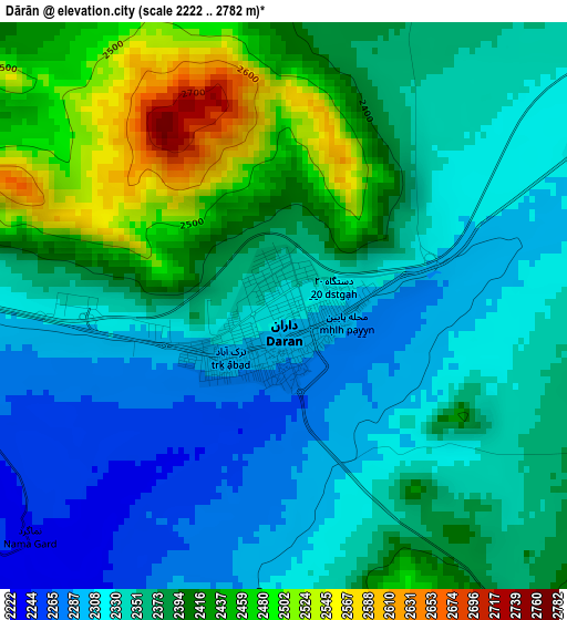 Dārān elevation map