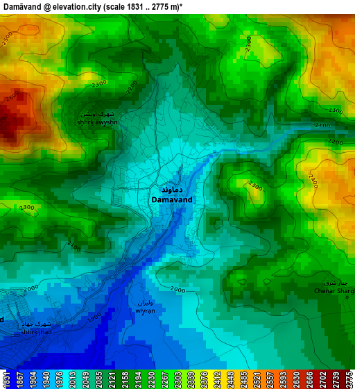 Damāvand elevation map