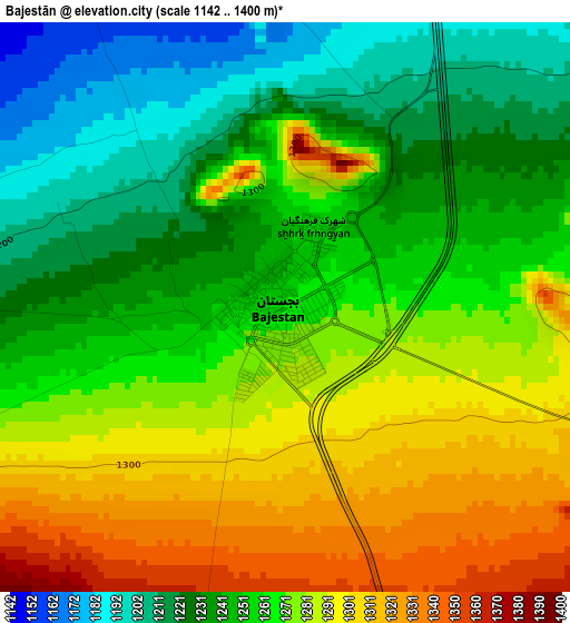 Bajestān elevation map