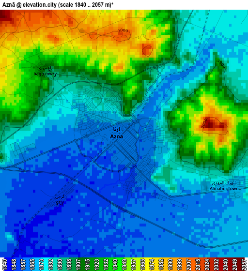 Aznā elevation map