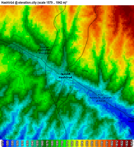 Hashtrūd elevation map
