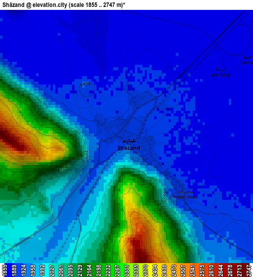 Shāzand elevation map