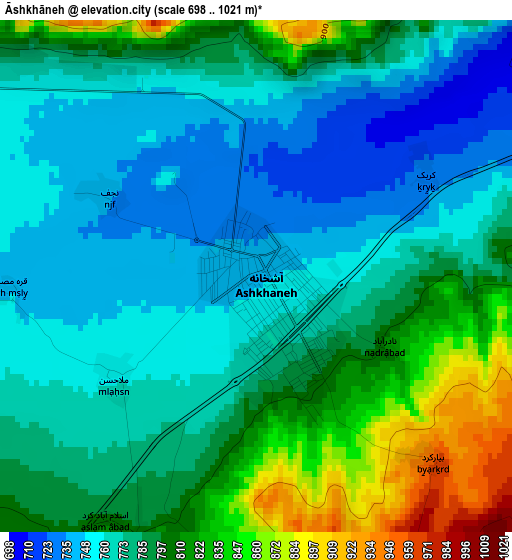 Āshkhāneh elevation map