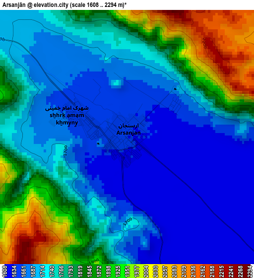 Arsanjān elevation map