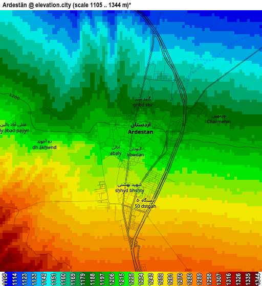 Ardestān elevation map