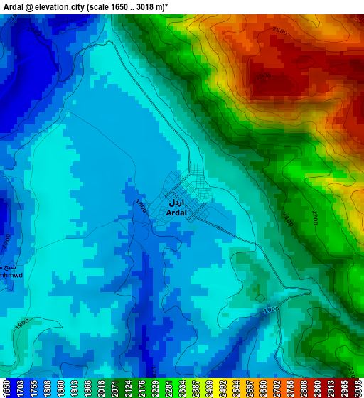 Ardal elevation map