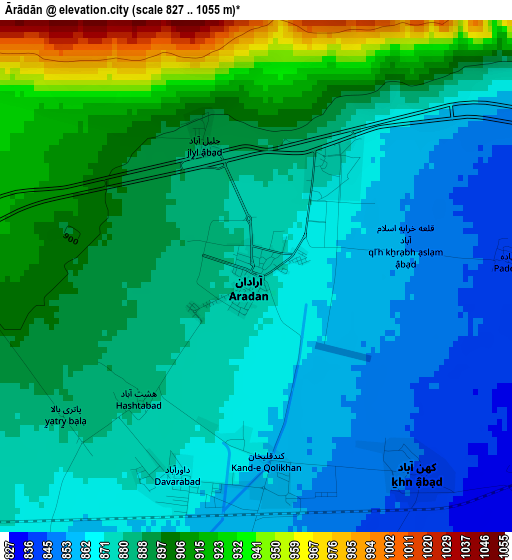 Ārādān elevation map