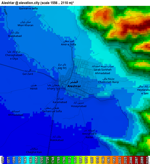 Aleshtar elevation map