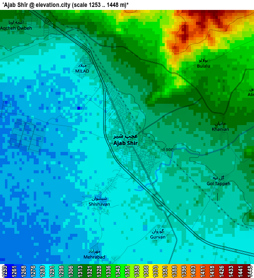 ‘Ajab Shīr elevation map