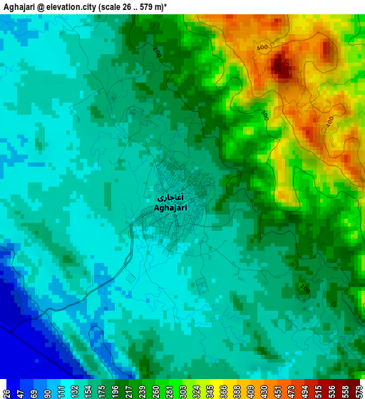 Aghajari elevation map