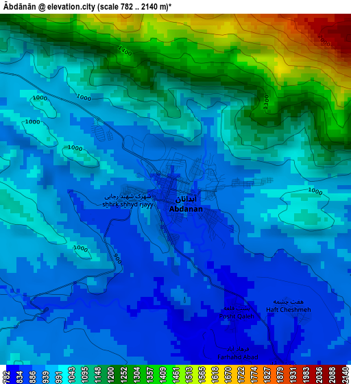 Ābdānān elevation map