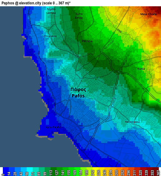 Paphos elevation map