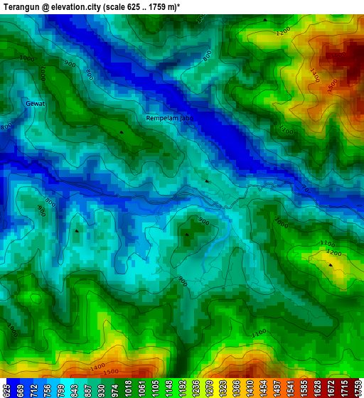 Terangun elevation map