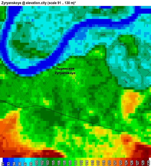 Zyryanskoye elevation map