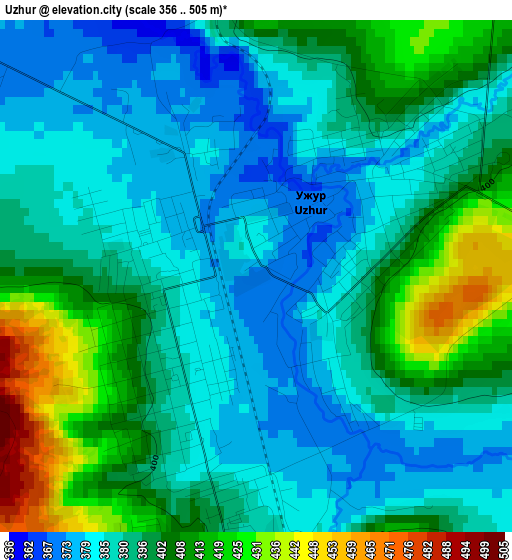 Uzhur elevation map