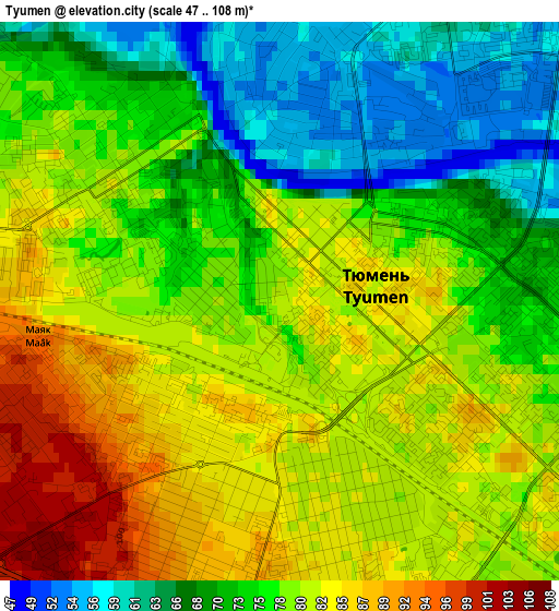 Tyumen elevation map