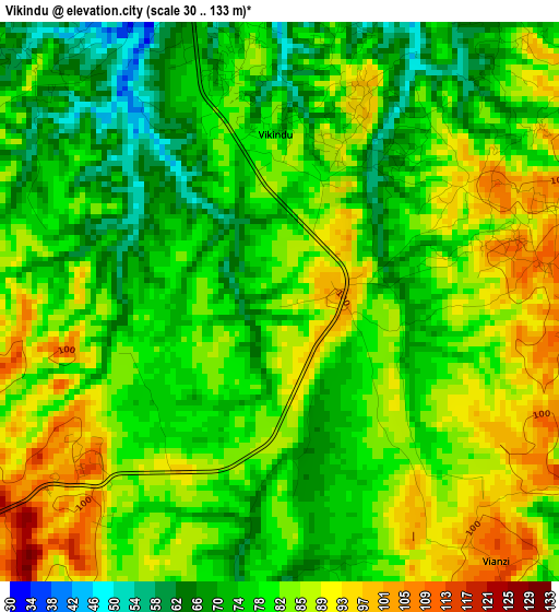 Vikindu elevation map