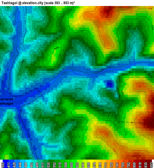 Tashtagol elevation map