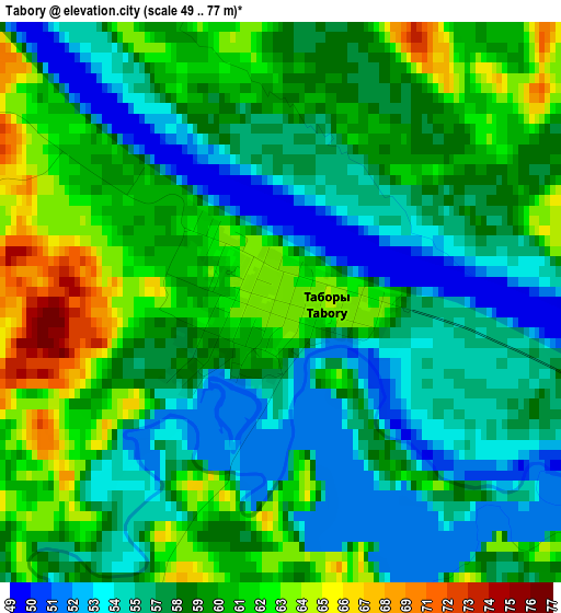 Tabory elevation map