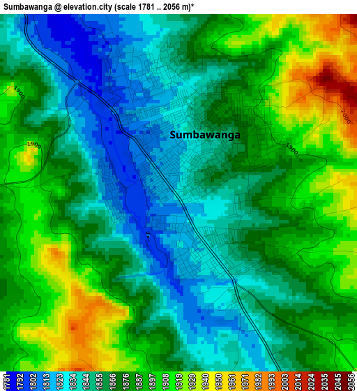 Sumbawanga elevation map