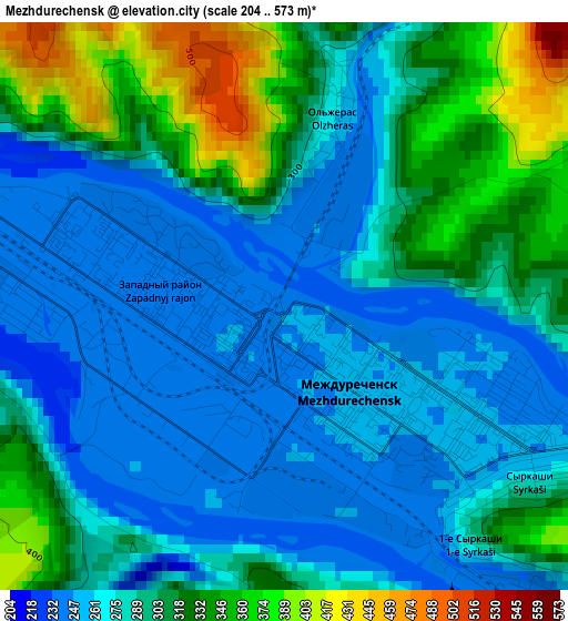 Mezhdurechensk elevation map