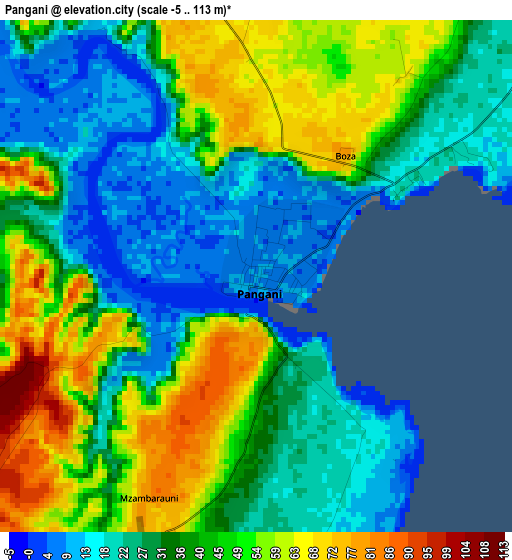 Pangani elevation map