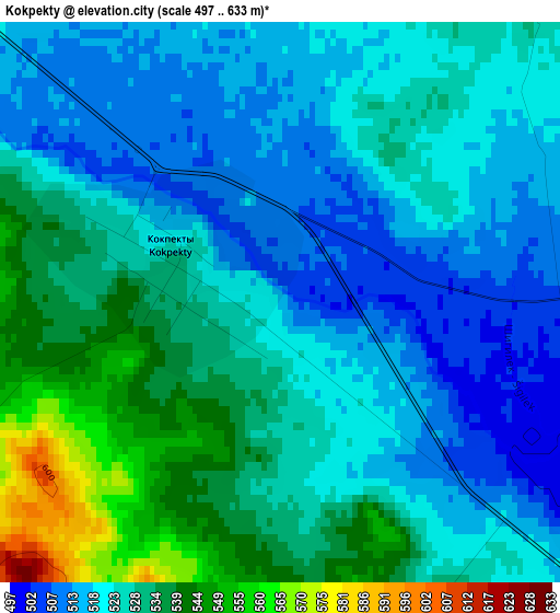 Kokpekty elevation map