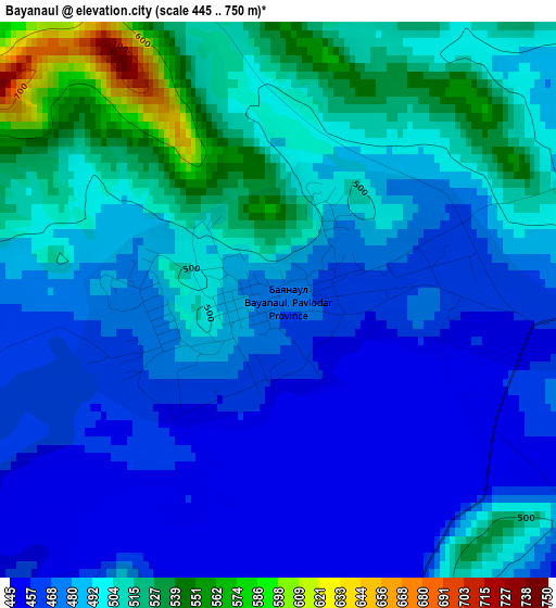 Bayanaul elevation map