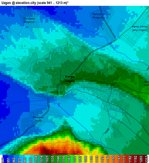 Uzgen elevation map