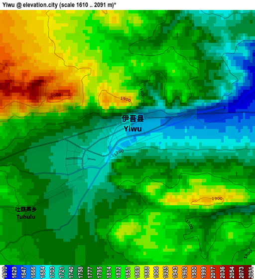 Yiwu elevation map