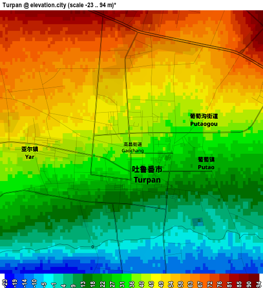 Turpan elevation map