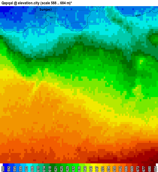 Qapqal elevation map