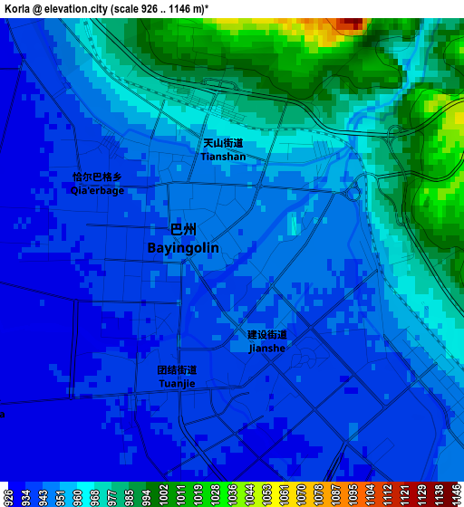 Korla elevation map