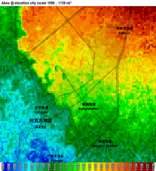 Aksu elevation map