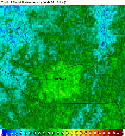 To‘rtko‘l Shahri elevation map