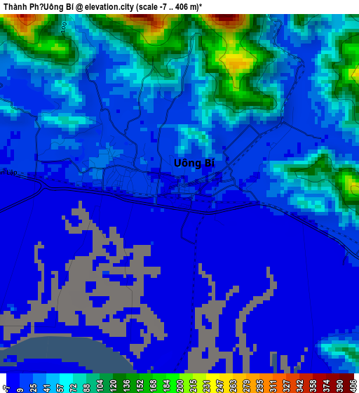 Thành Phố Uông Bí elevation map