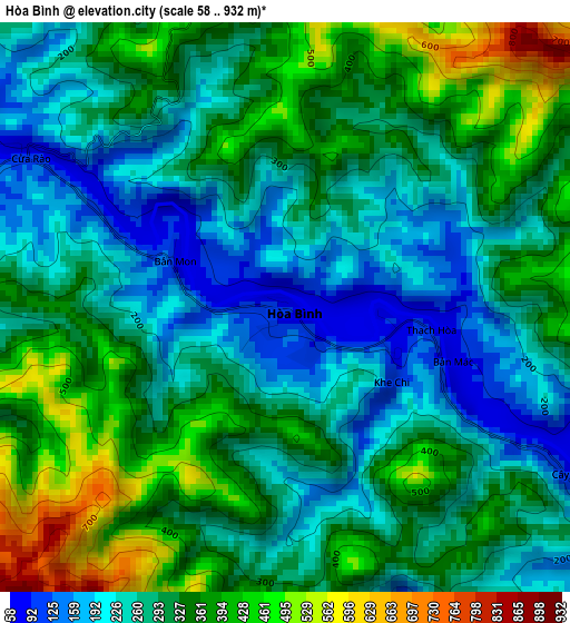 Hòa Bình elevation map