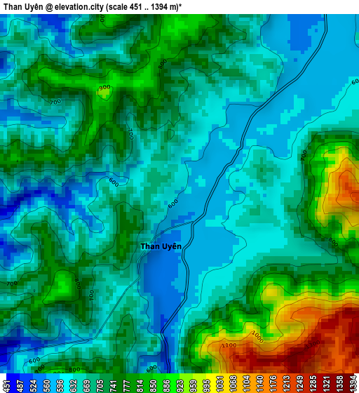 Than Uyên elevation map
