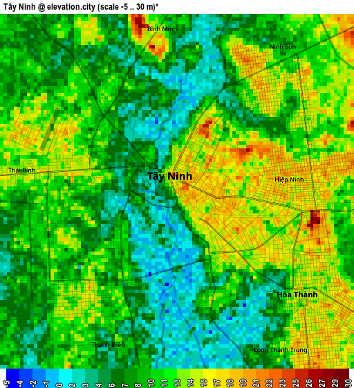 Tây Ninh elevation map