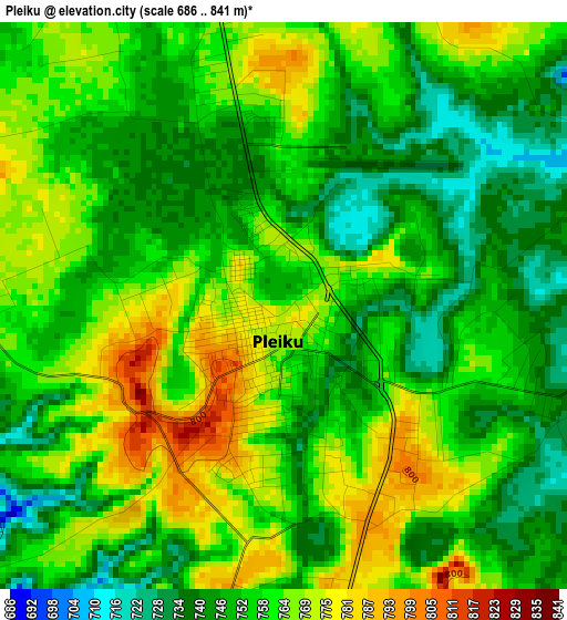 Pleiku elevation map