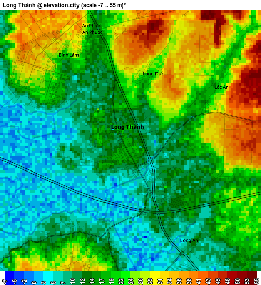 Long Thành elevation map