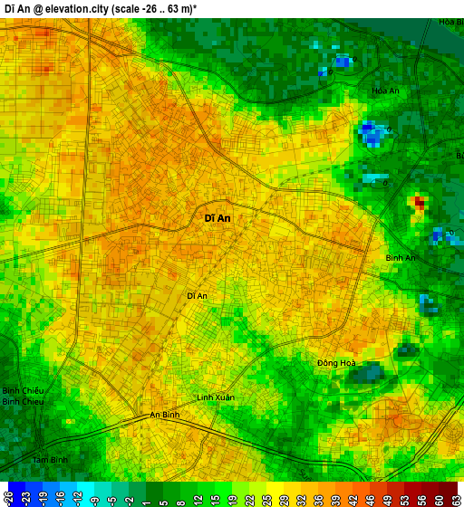 Dĩ An elevation map