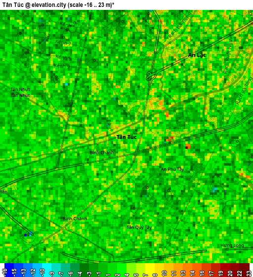 Tân Túc elevation map