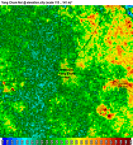 Yang Chum Noi elevation map