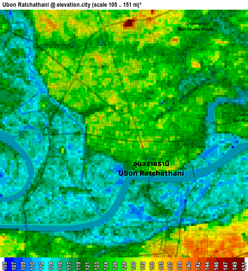 Ubon Ratchathani elevation map