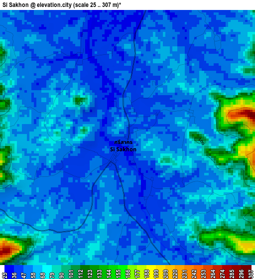 Si Sakhon elevation map