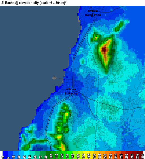 Si Racha elevation map