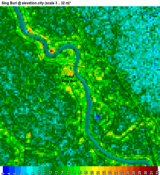 Sing Buri elevation map